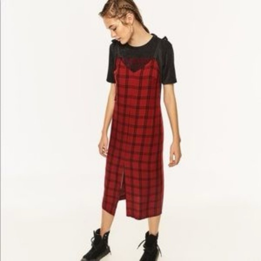 NWOT Red Plaid Dress Zara Punk Goth Size M